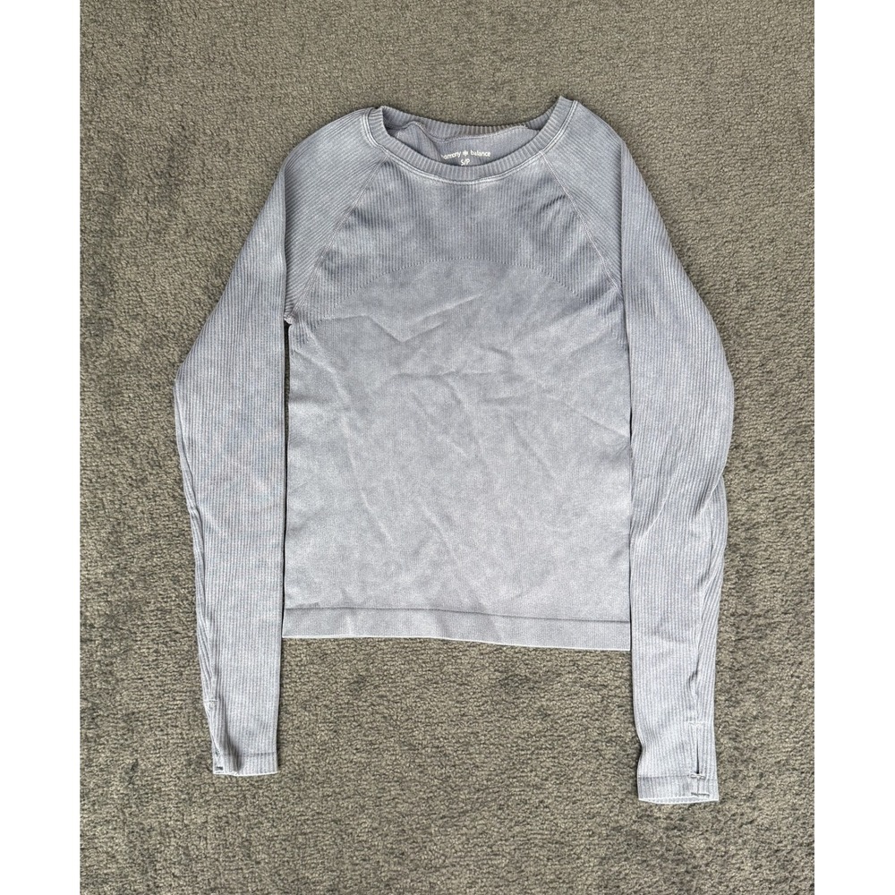 Harmony Balance Blue Gray Acid Wash Ribbed Seamless Long Sleeve Top Small